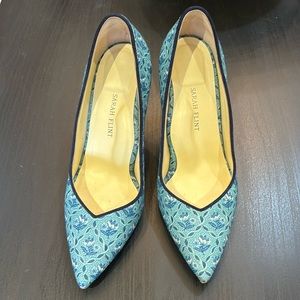 Sarah Flint Point Toe Floral Print Heels Blue 39